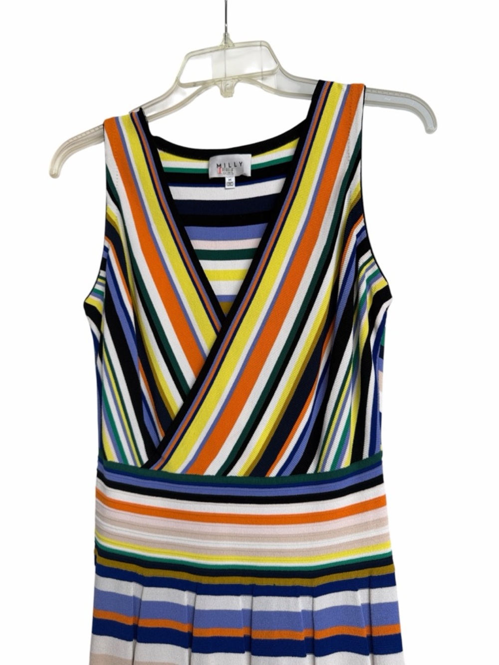 Milly Women A-Line Midi Stripped Knit Pleated Sleeveless Multicolor Dress Size M - Picture 4 of 10